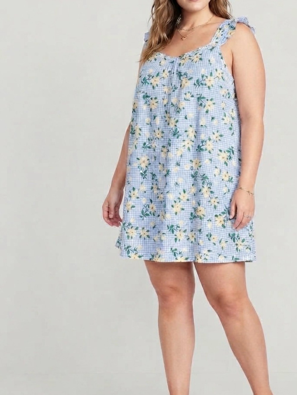 NWT Draper James Ruffle Chemise Cottage Floral Gingham Babydoll Mini Dress XL